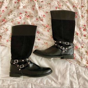 Childrens Place, black, leather and velvet boots.